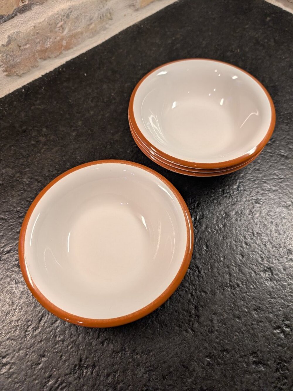 Set of 4 Japan Stoneware Cereal Soup Bowls Brown Rings 6 1/2" Diameter